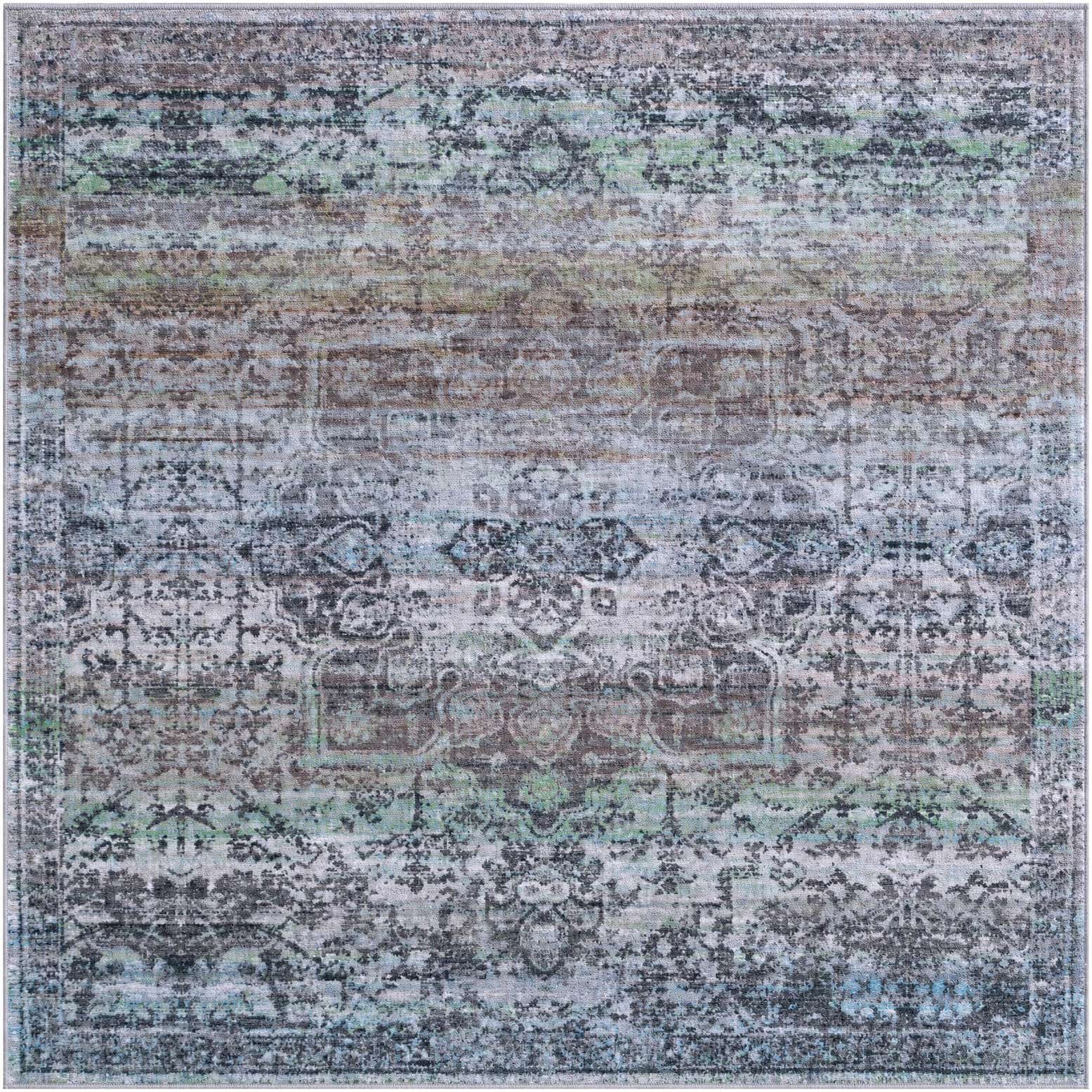 6' x 6' Rideout · Distressed medallion rug, blue and purple