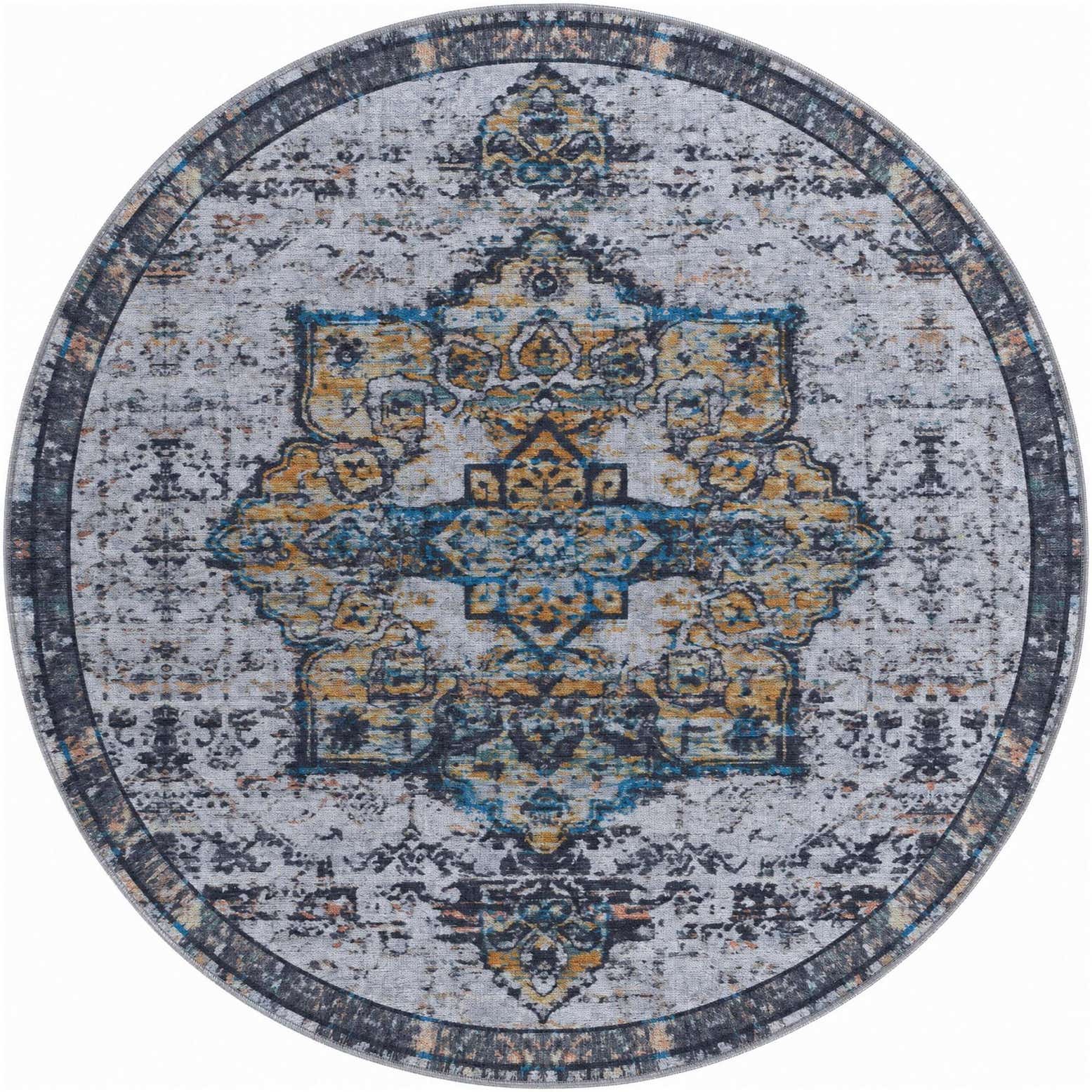 5' x 5' Rideout · Medallion rug, white and blue