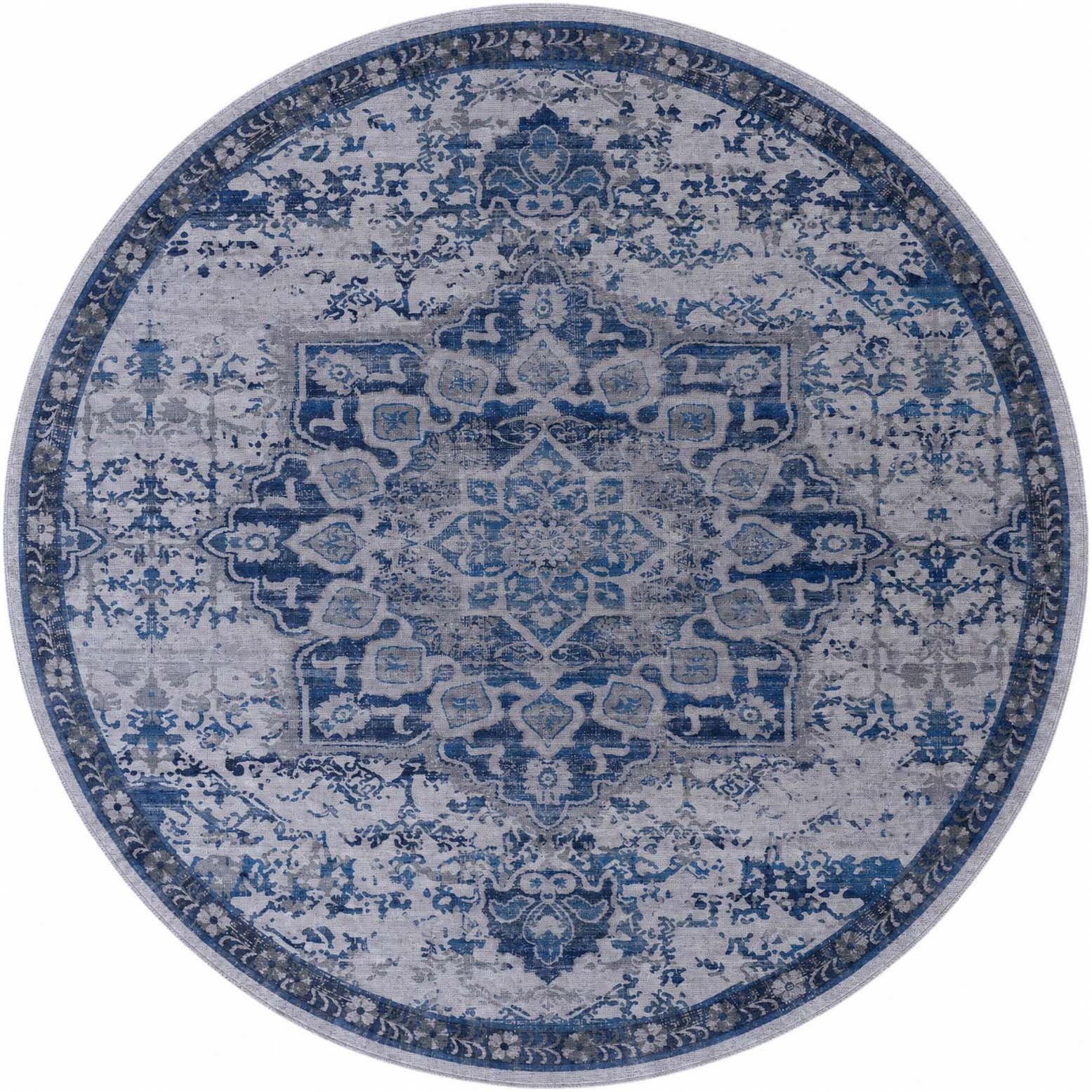 10' 6 x 10' 6 Rideout · Distressed medallion rug, blue and gray