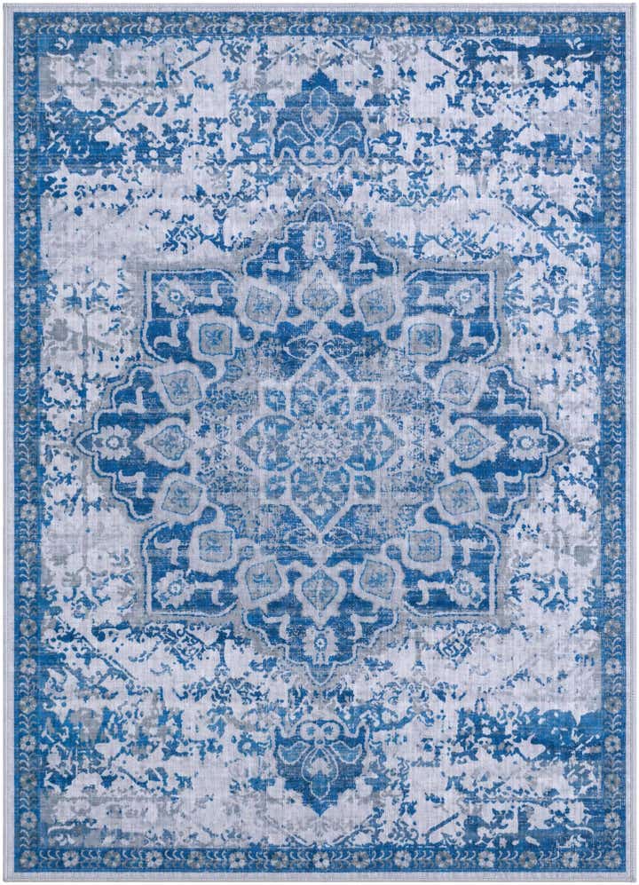 5' x 7' Rideout · Distressed medallion rug, blue and gray