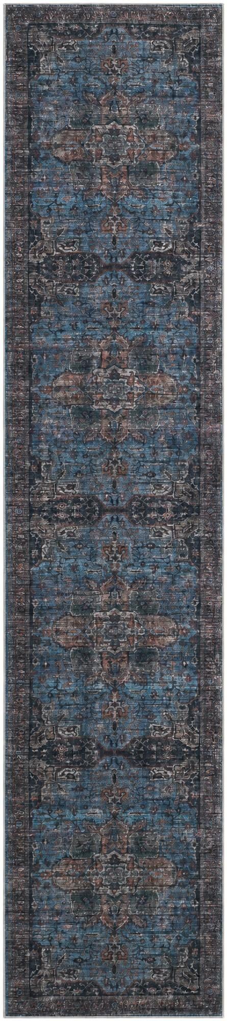 Roarke · Distressed medallion rug, blue and rust