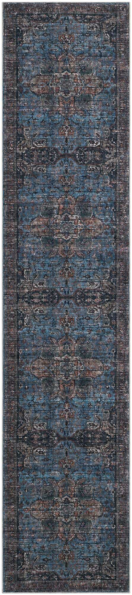 2' 7 x 12' Roarke · Distressed medallion rug, blue and rust