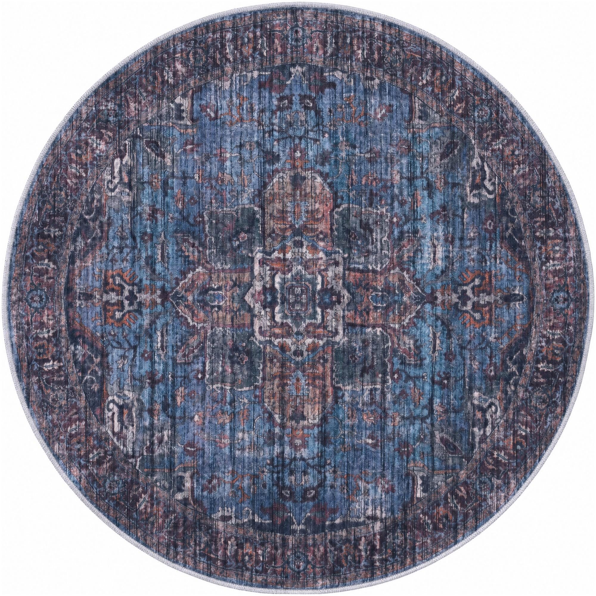 5' 3 x 5' 3 Roarke · Border rug, blue