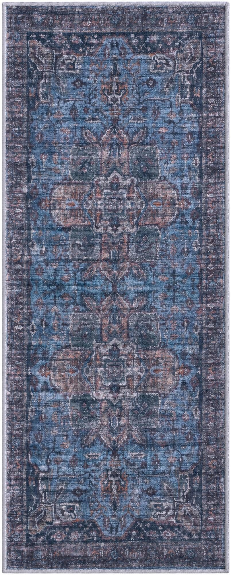 2' x 5' Roarke · Distressed medallion rug, blue and rust
