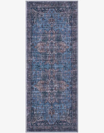 2' x 5' Roarke · Distressed medallion rug, blue and rust