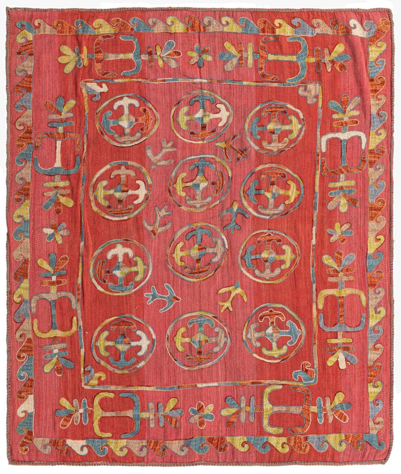 5' 7 x 6' 6  Hand Woven Kilim Suzani Wool Rug