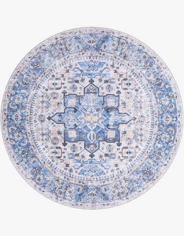 Royal Blue Washable Yara Round Rug