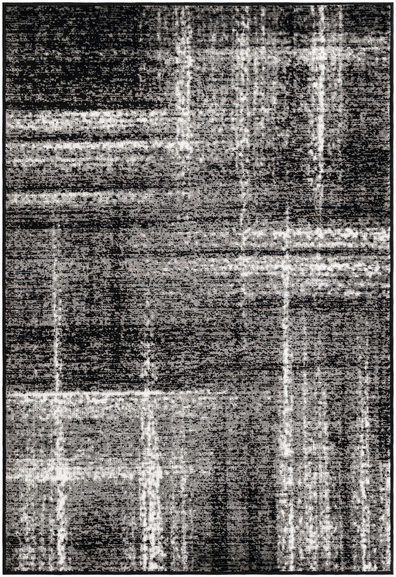 4' x 6' Rudd · Abstract plaid rug, black and ivory