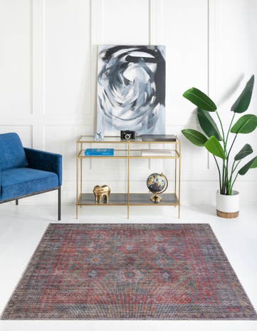 Rust Blue Washable Sisu Square Rug