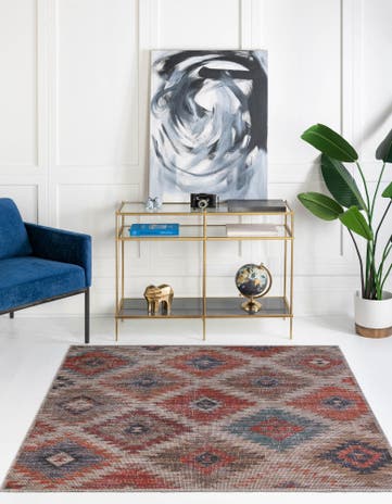 Rust red and Beige Washable Sisu Square Rug