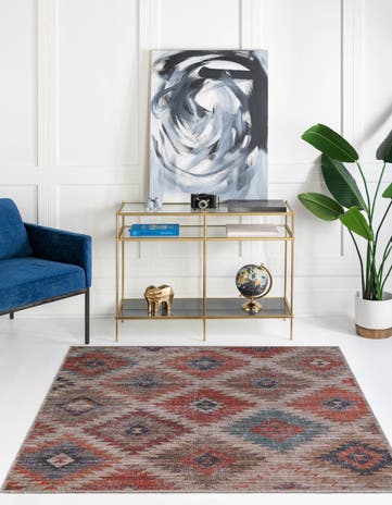 Rust red and Beige Washable Sisu Square Rug