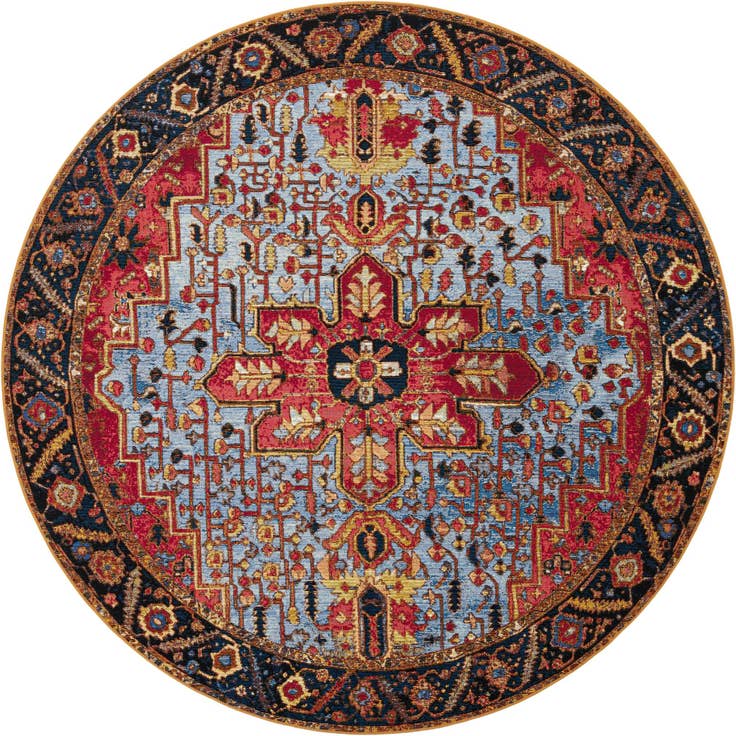 Detail image of 7' 10 x 7' 10 Easy-Clean Traditional Indoor / Outdoor Round Rug