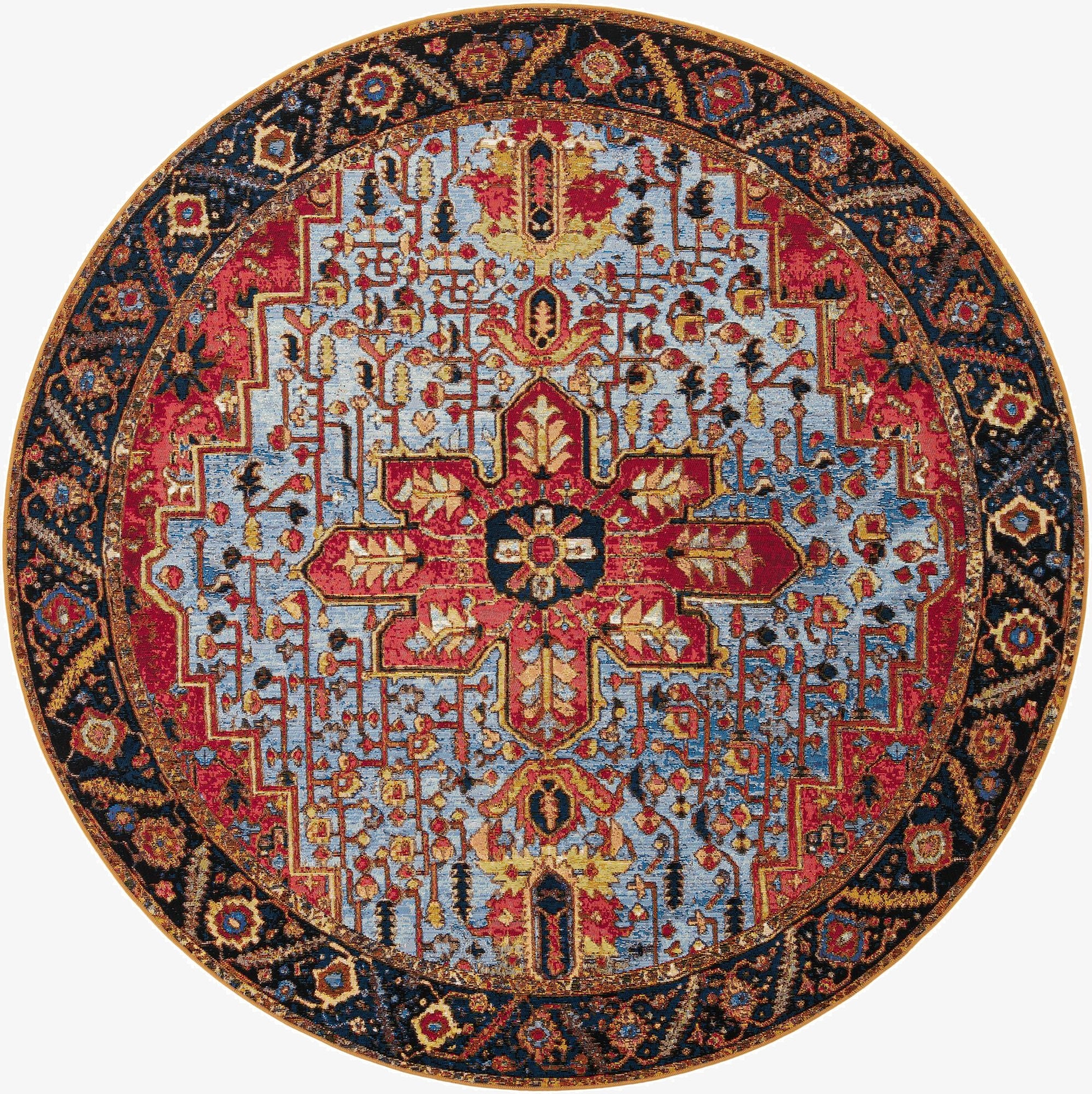 Primary image 7' 10 x 7' 10  Washable Traditional Indoor / Outdoor Round Rug