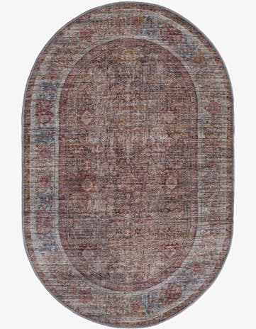 Rust Red and Brown Washable Nostalgia Oval Rug