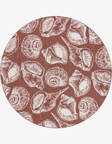 Rust Red and Ivory Easy-Clean Coastal Indoor / Outdoor Round Rug