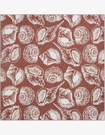 Rust Red and Ivory Easy-Clean Coastal Indoor / Outdoor Square Rug