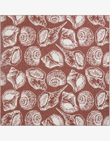 Rust Red and Ivory Easy-Clean Coastal Indoor / Outdoor Square Rug