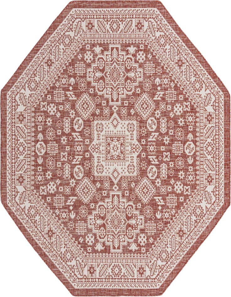 Detail image of 7' 10 x 7' 10 Easy-Clean Aztec Indoor / Outdoor Octagon Rug