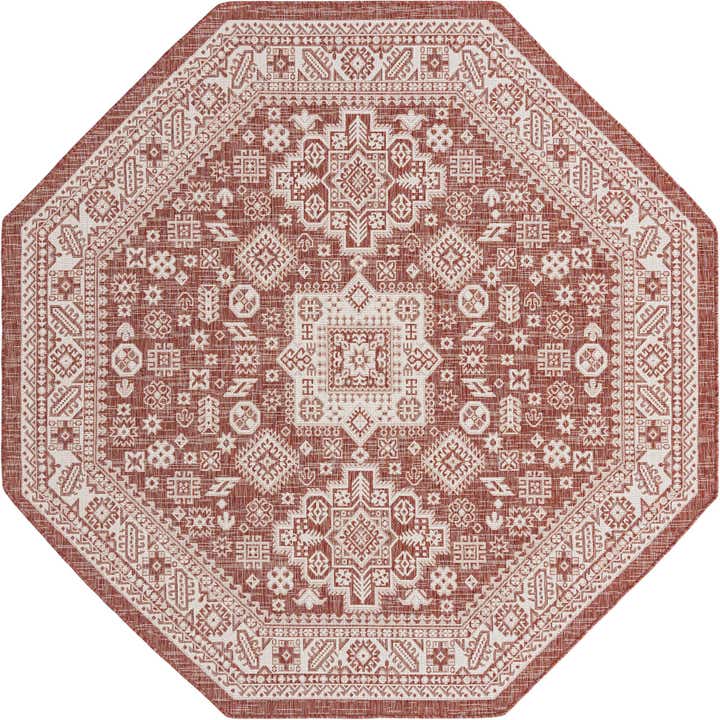 7' 10 x 7' 10 Easy-Clean Aztec Indoor / Outdoor Octagon Rug