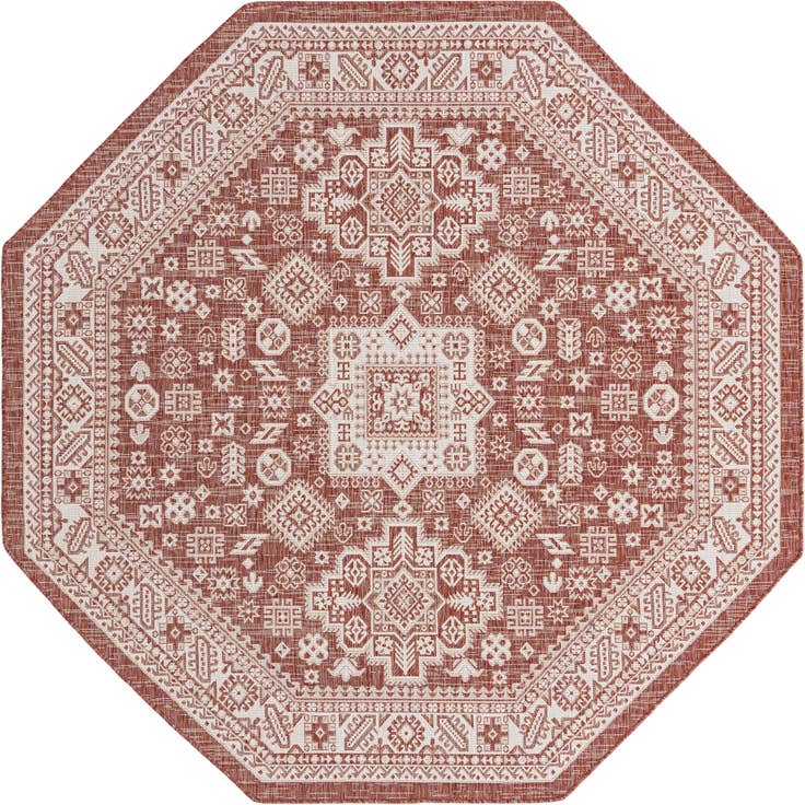 Detail image of 7' 10 x 7' 10 Easy-Clean Aztec Indoor / Outdoor Octagon Rug