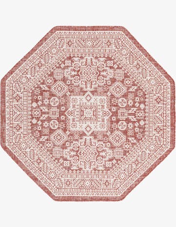 Rust Red Easy-Clean Aztec Indoor / Outdoor Octagon Rug