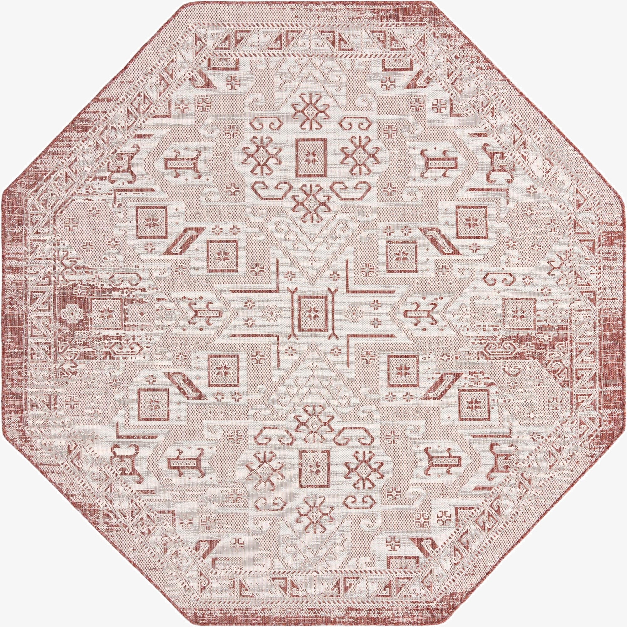 7' 10 x 7' 10  Washable Aztec Indoor / Outdoor Octagon Rug