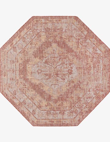 Rust Red Easy-Clean Traditional Indoor / Outdoor Octagon Rug