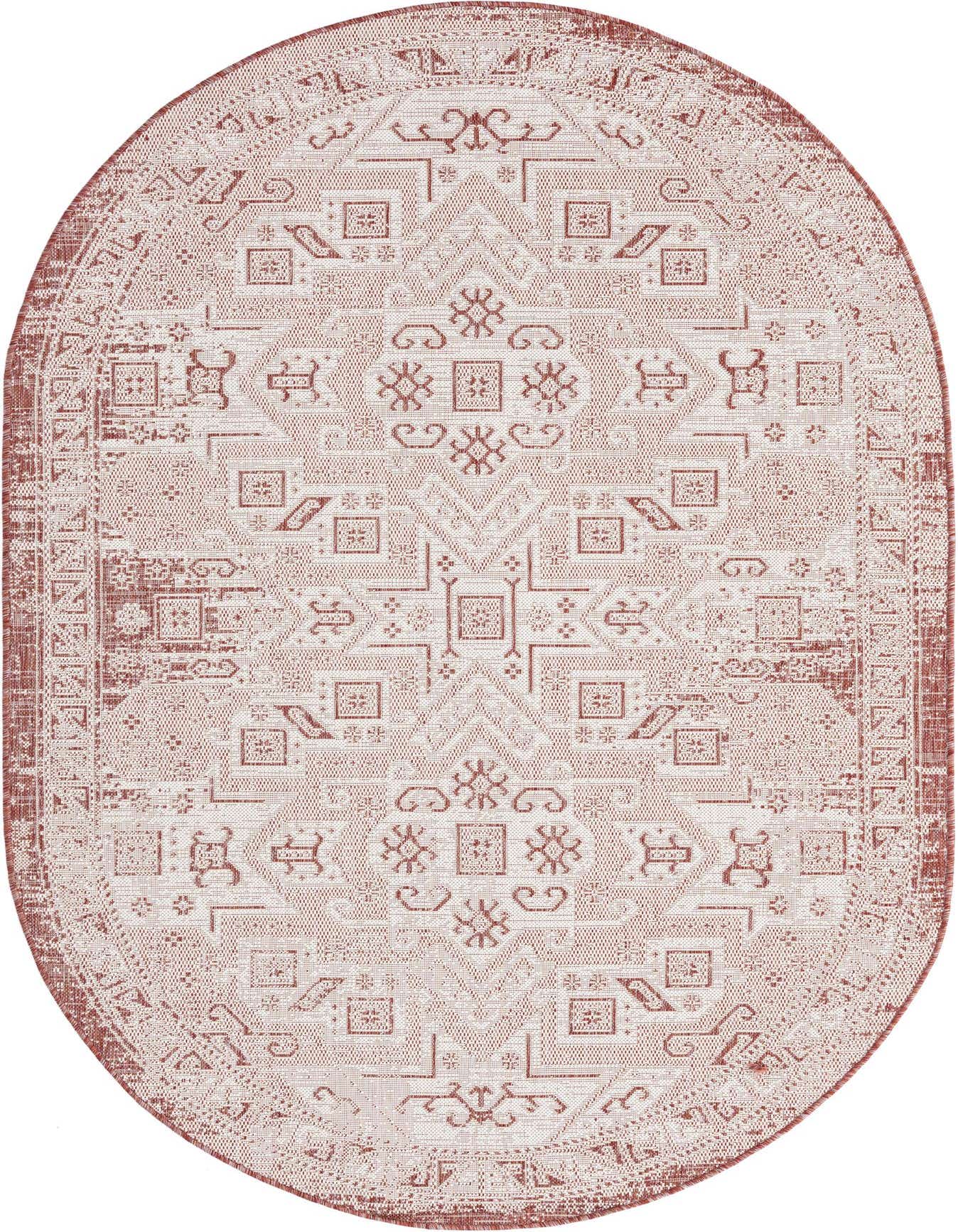 5' 3 x 8' Easy-Clean Aztec Indoor / Outdoor Oval Rug