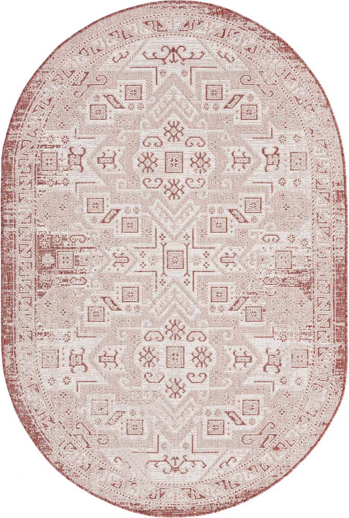 5' 3 x 8' Easy-Clean Aztec Indoor / Outdoor Oval Rug