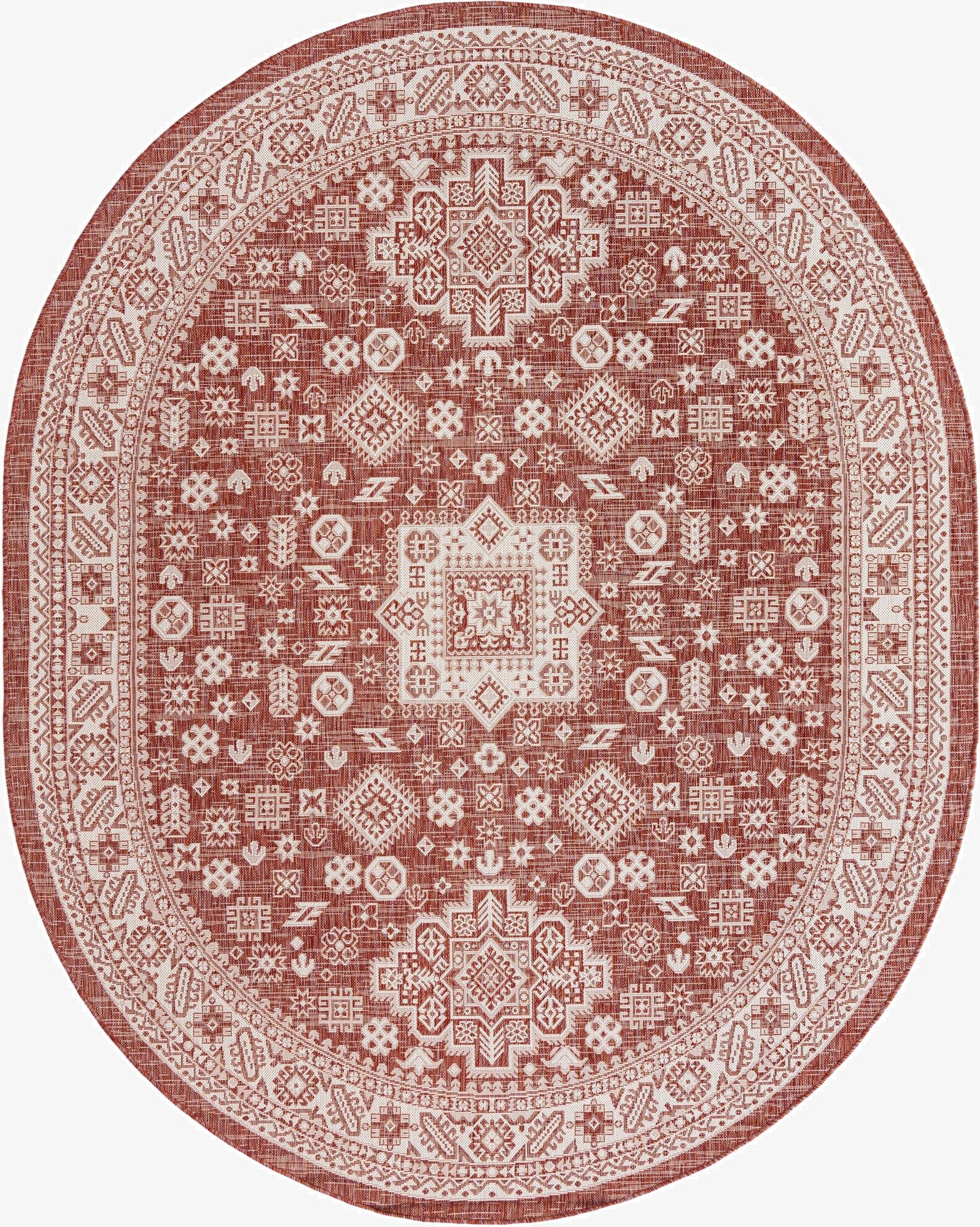 Primary image 7' 10 x 10'  Washable Aztec Indoor / Outdoor Oval Rug
