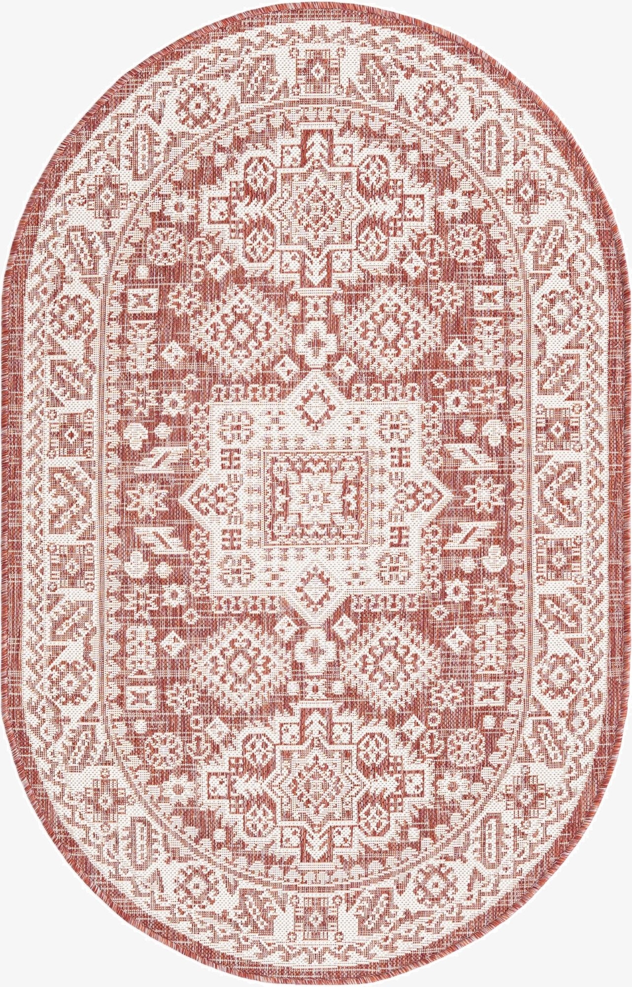 3' x 5' 3  Washable Aztec Indoor / Outdoor Oval Rug
