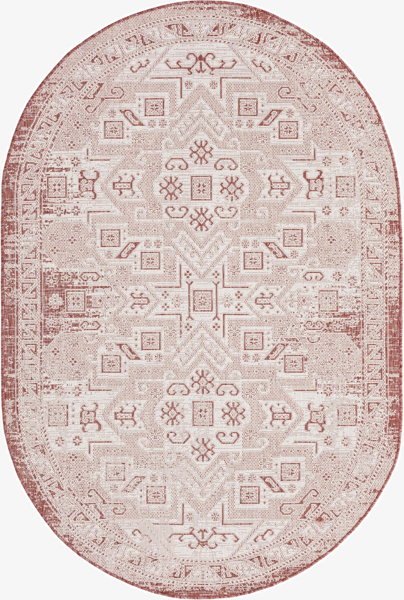 5' 3 x 8'  Washable Aztec Indoor / Outdoor Oval Rug