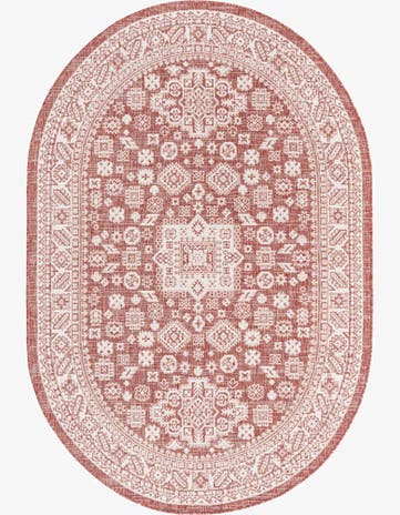 Rust Red Easy-Clean Aztec Indoor / Outdoor Oval Rug