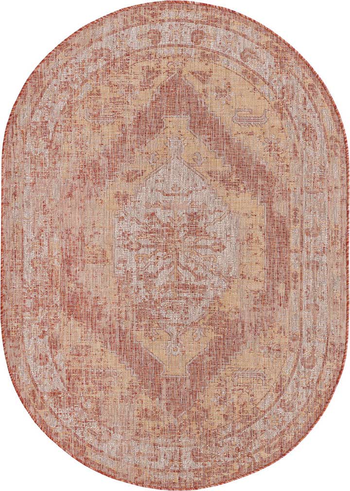 5' 3 x 8' Easy-Clean Traditional Indoor / Outdoor Oval Rug