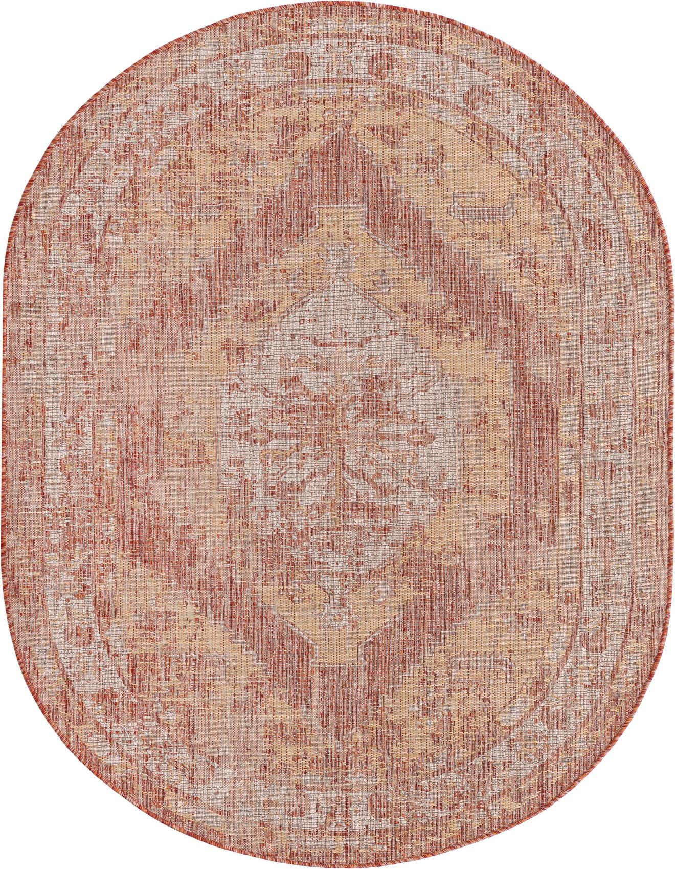 5' 3 x 8' Easy-Clean Traditional Indoor / Outdoor Oval Rug