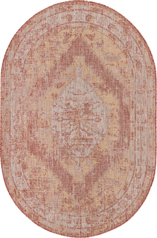 5' 3 x 8' Easy-Clean Traditional Indoor / Outdoor Oval Rug