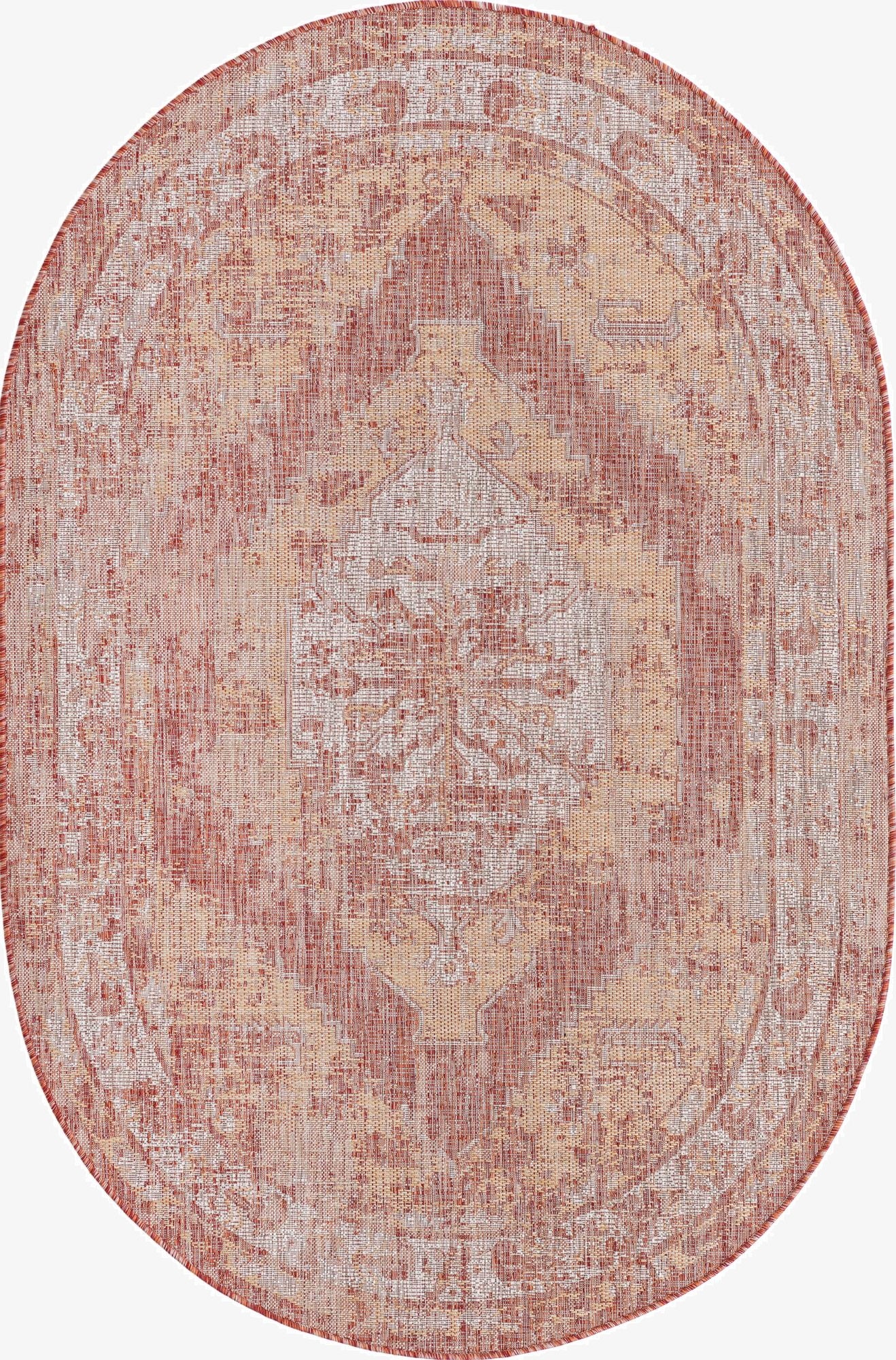 5' 3 x 8'  Washable Traditional Indoor / Outdoor Oval Rug