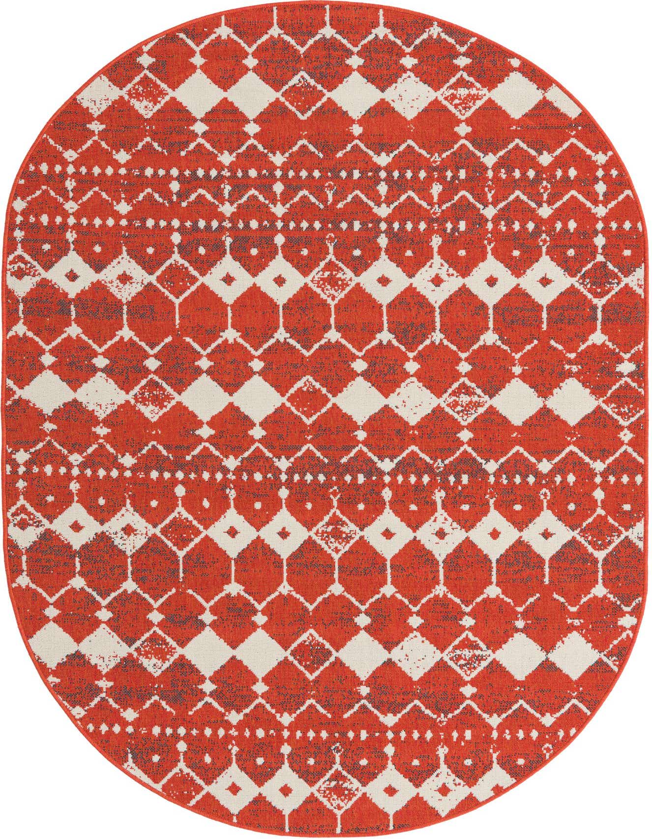 5' 3 x 8' Easy-Clean Trellis Indoor / Outdoor Oval Rug