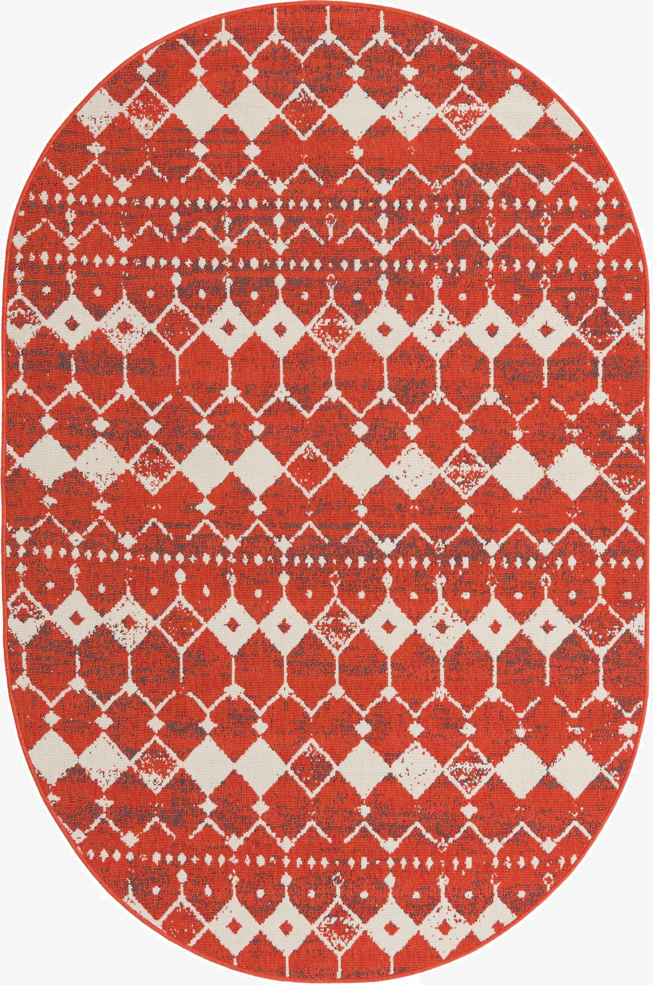 5' 3 x 8'  Washable Trellis Indoor / Outdoor Oval Rug