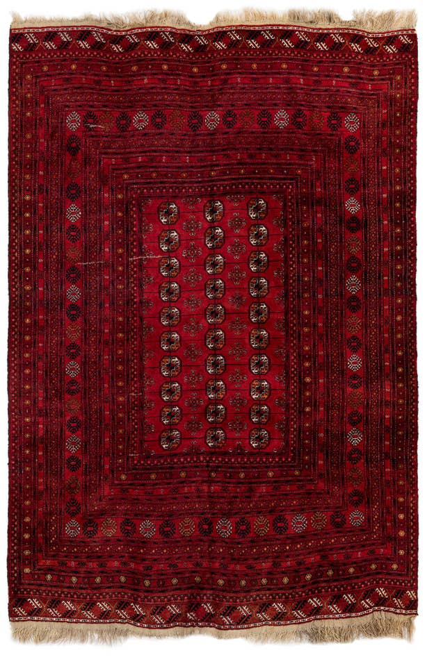 Detail image of 6' 9 x 9' 9 Hand Knotted Afghan Akhche Oriental Wool Rug