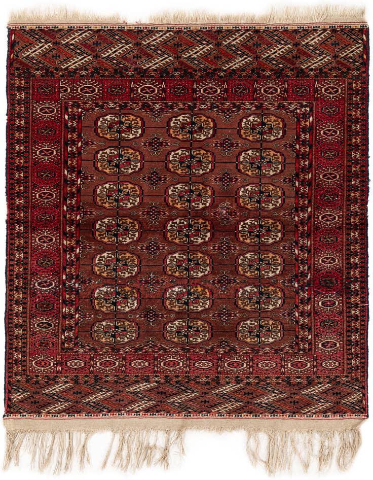 Detail image of 3' 4 x 4' 11 Hand Knotted Afghan Akhche Wool Rug