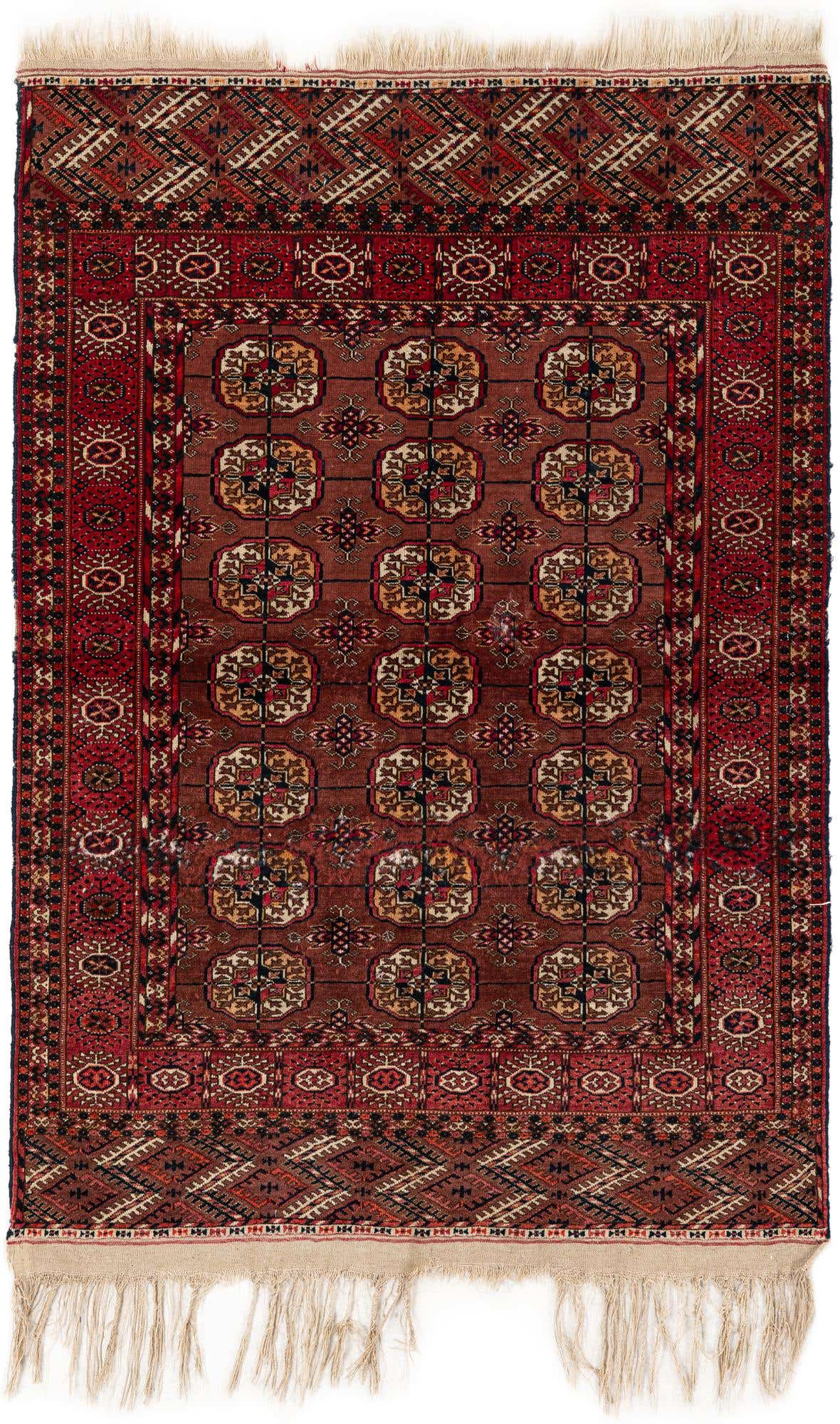 3' 4 x 4' 11 Hand Knotted Afghan Akhche Wool Rug