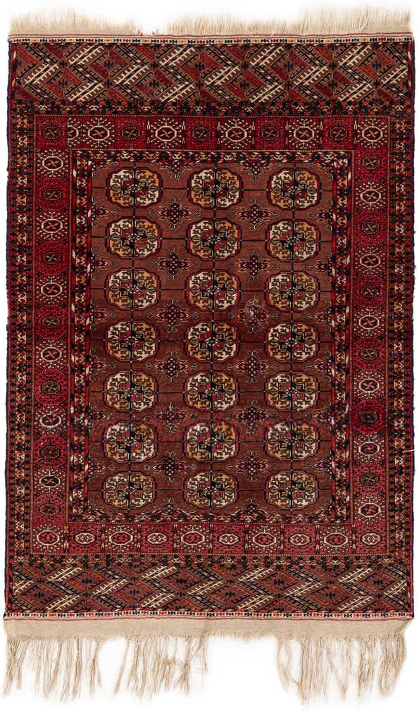 3' 4 x 4' 11 Hand Knotted Afghan Akhche Wool Rug