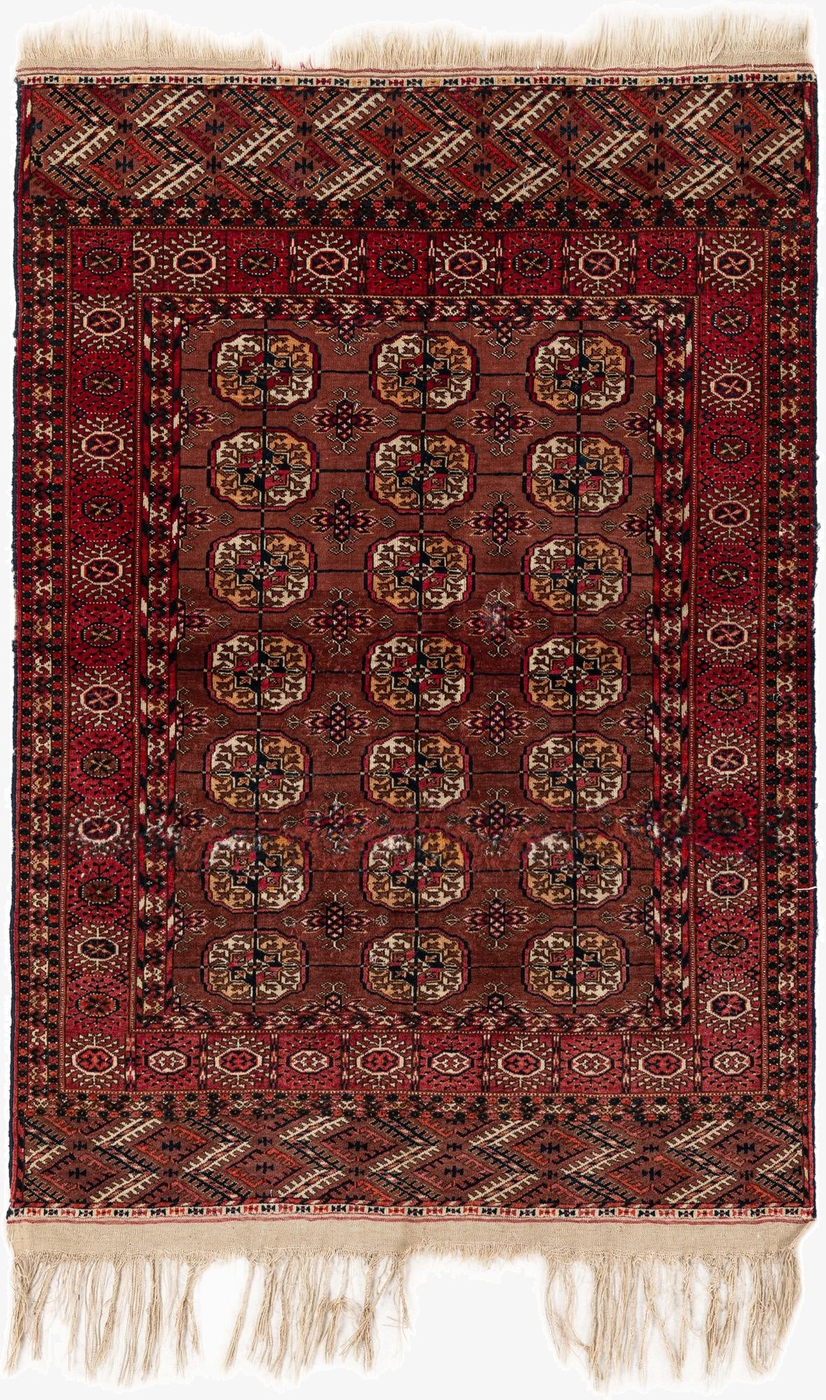 3' 4 x 4' 11  Hand Knotted Afghan Akhche Wool Rug