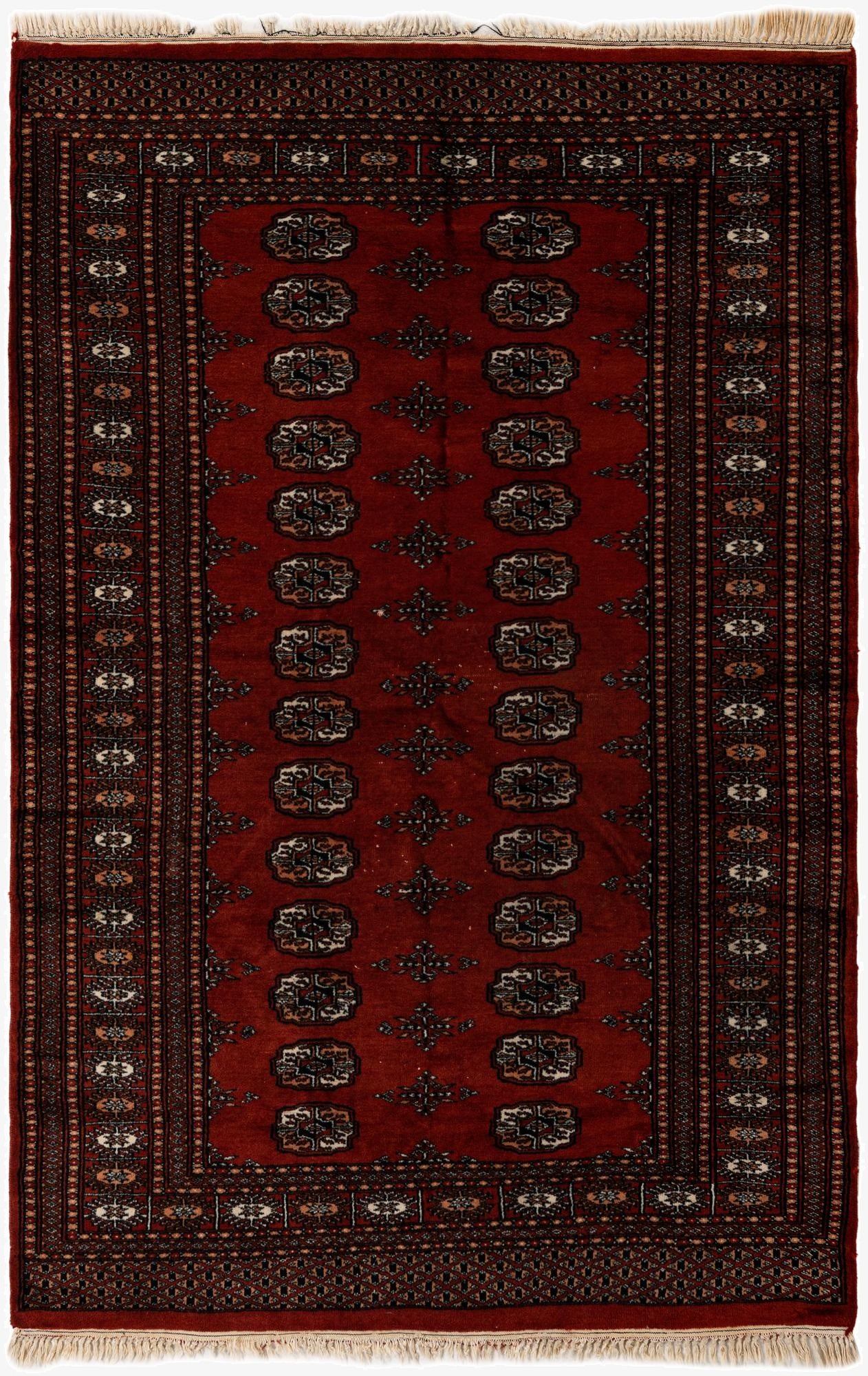 4' 1 x 6' 2  Hand Knotted Bokhara Oriental Wool Rug