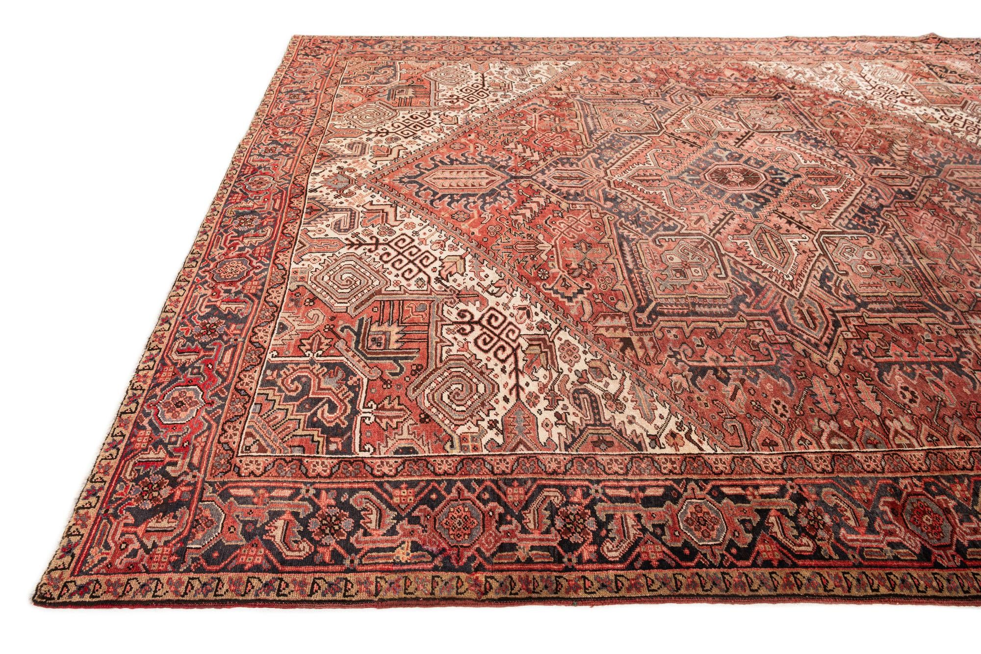 9' 7 x 11' 6 Hand Knotted Heriz Persian Wool Rug