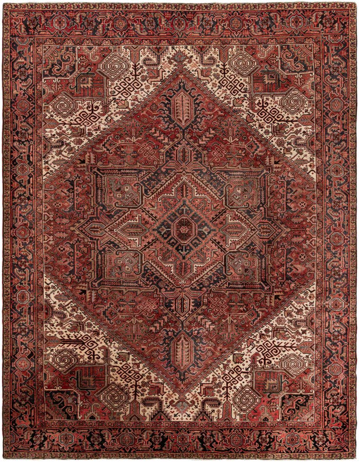 Detail image of 9' 7 x 11' 6 Hand Knotted Heriz Persian Wool Rug