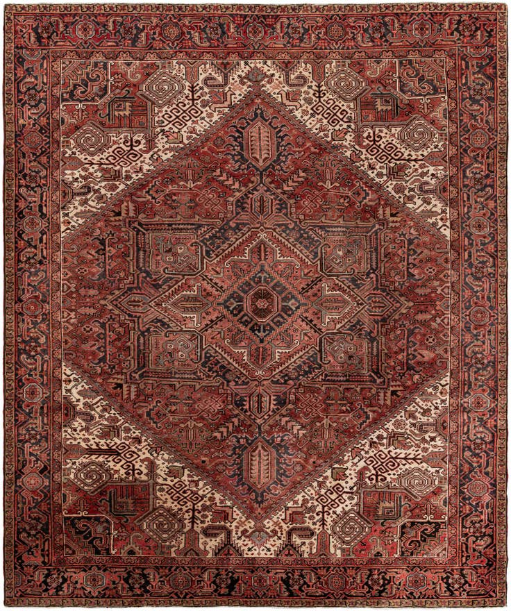 Detail image of 9' 7 x 11' 6 Hand Knotted Heriz Persian Wool Rug