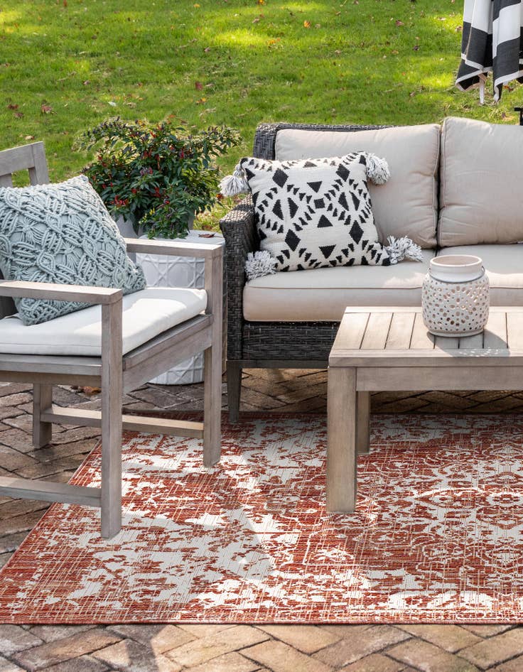 Detail image of Custom Rust Red Easy-Clean Jill Zarin Indoor / Outdoor Rug
