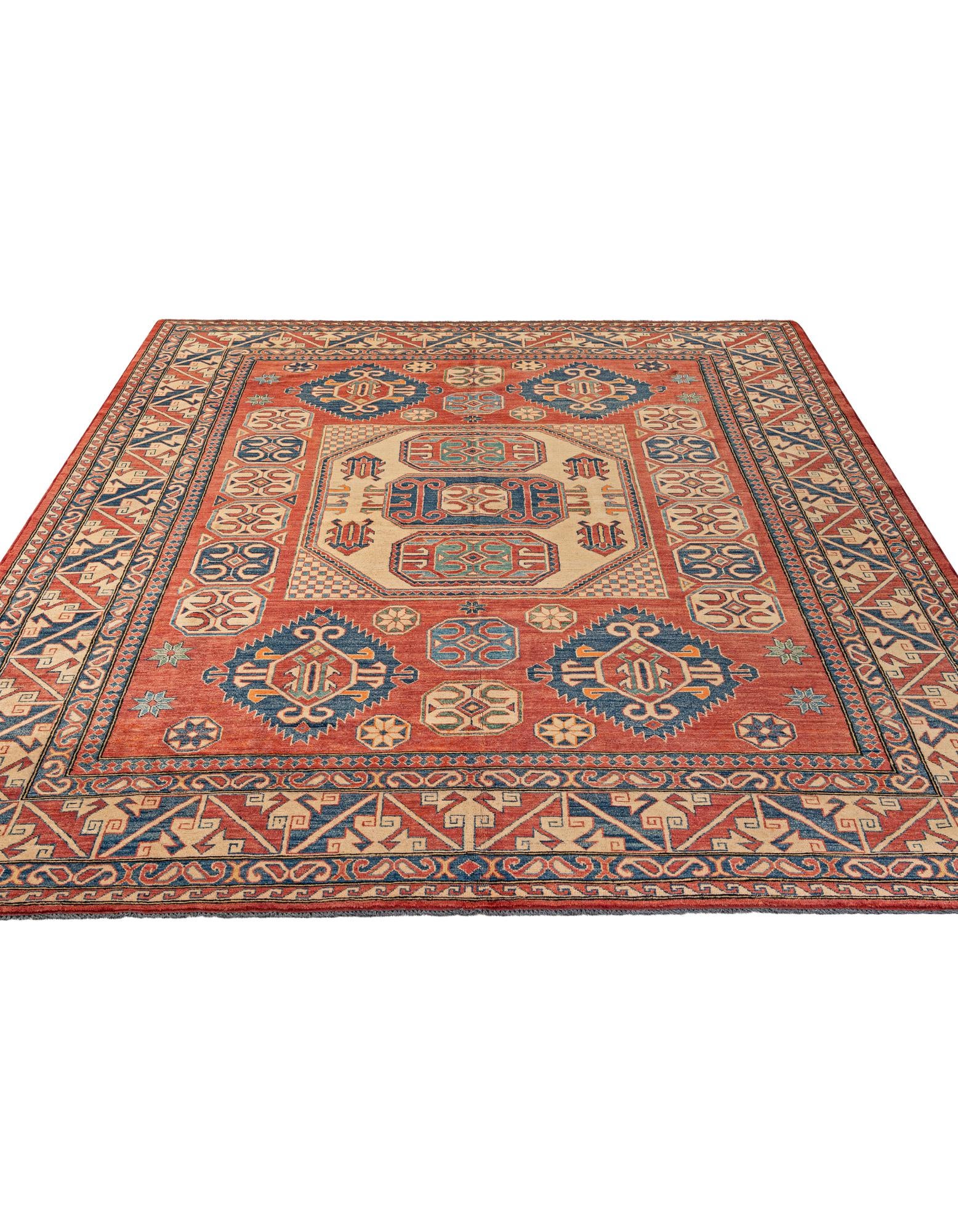 8' 11 x 12' 2 Hand Knotted Kazak Wool Rug